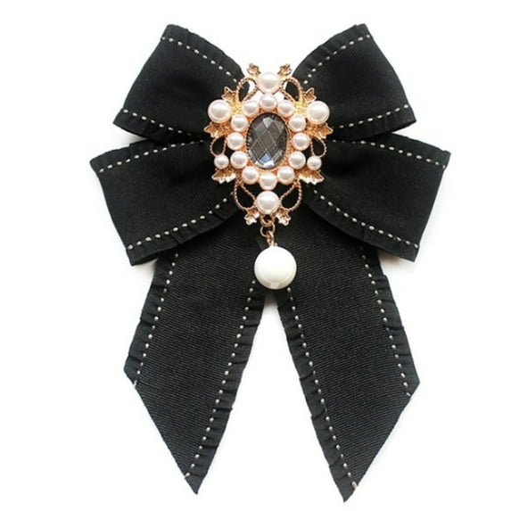 TIERPOP Women Vintage Elegant Pre-Tied Neck Tie Brooch Imitation Pearl Jewelry Collar Ribbon Bow Tie Corsage