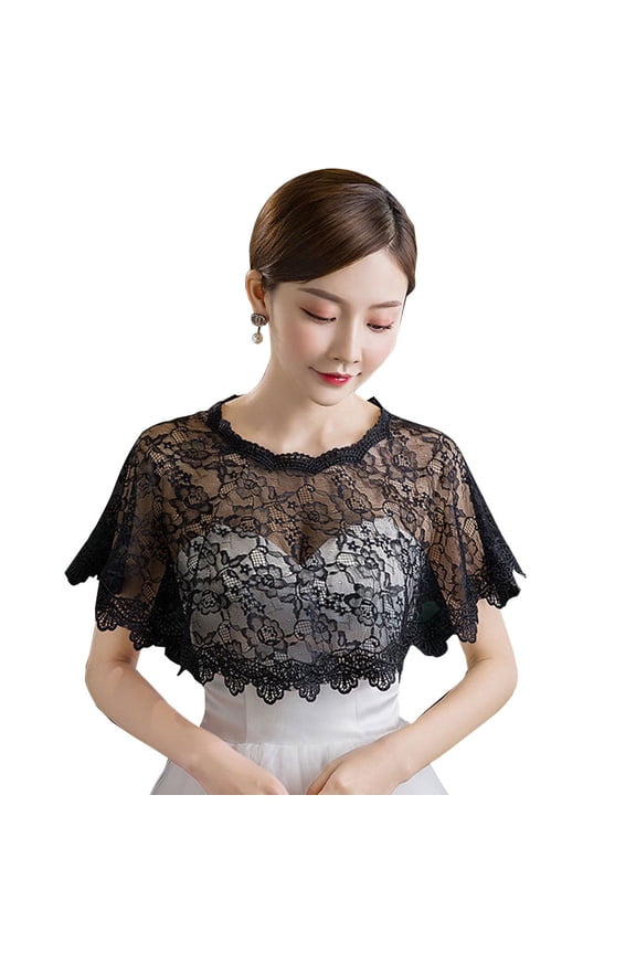 Womens Embroidery Floral Lace Shawl Wrap Wedding Bridal Bolero Flapper Cover Up See-Through Prom High Low Shrug Cape Tulle Jacket