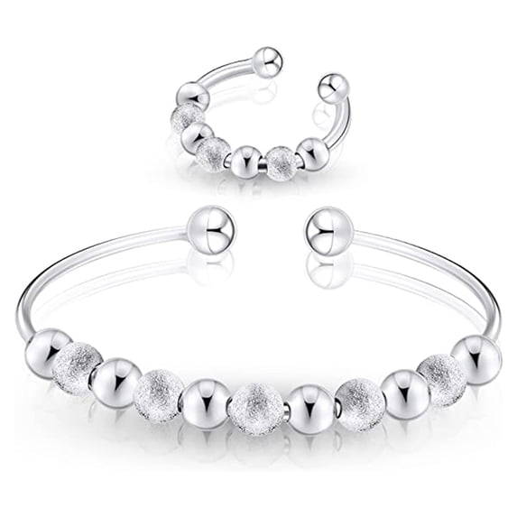 TIERPOP Worry Fidget Silver Ring Bracelets Meditation Spinner Adjustable Anxiety Ring