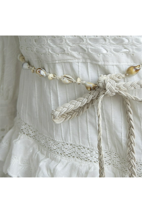 Woven Seashells Belt Cowgirl Waistband with Shells Waistband for Girls Women Lady