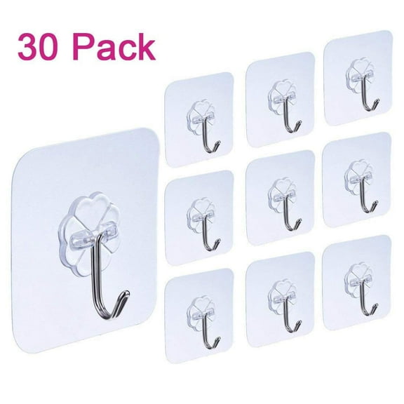 TIFOR 10-30PC Transparent Strong Adhesive Suction Cup Sucker Heavy Duty Wall Hooks Hanger Kitchen Bathroom (30 Pack)