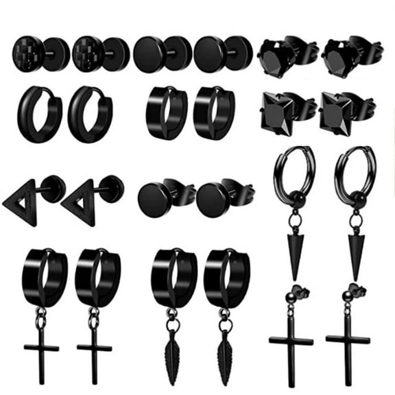 TIFOR 12 Pairs Earrings Men Women Stainless Steel Cross Stud Hinged Hoop Jewelry Set