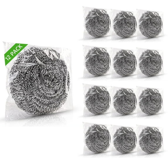 TIFOR 12 Pcs Stainless Steel Scourers Stainless Steel Sponges 3 inch Cleaning Ball Utensil Scrubber Density Metal Scrubber Scouring Pads Ball Removing Rust Dirty Cookware Cleaner Silver