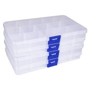 TIFOR 4 Packs 15 Grids Clear Plastic Organizers and Storage Box, for Organizing Screw, Small Parts, Bead Organizer, Jewelry Storage Adjustable Compartments Assortment Box 6.77 x 3.94 x0.87 inches