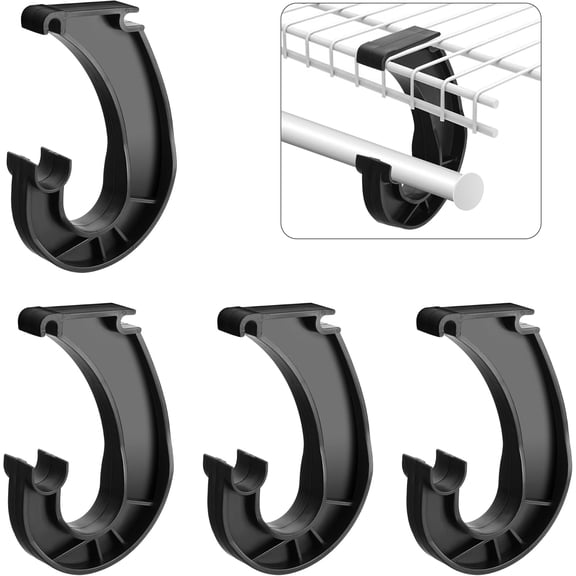 TIFOR 4Pcs Hanging Closet Rod Support, 3/4 Closet Shelf Rod Holder, Sturdy J-Shaped Closet Brackets for Hanging Clothes Cabinets Storage and Curtain (Black)
