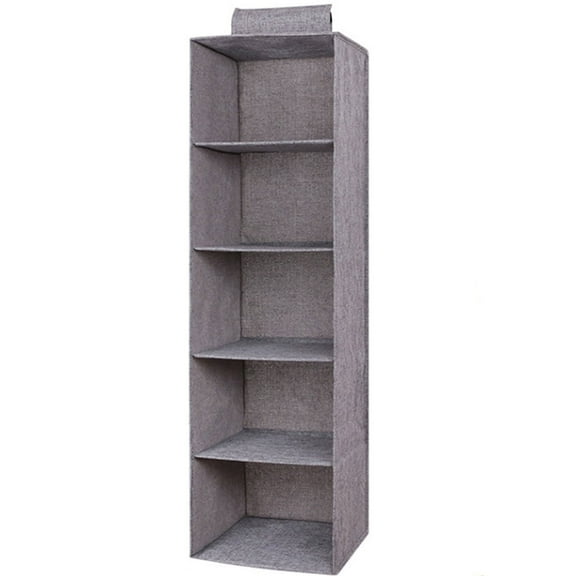 TIFOR 5 Tier Hanging Closet Organizer, Space Saver, Cloth Hanging Shelves with , Foldable, Dark Gray