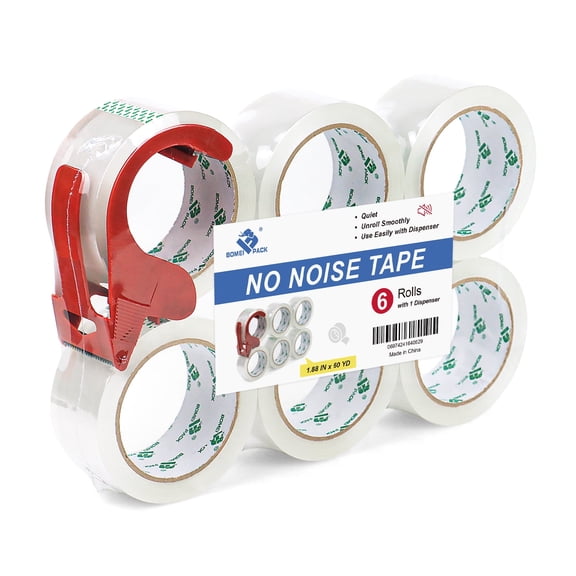 TIFOR 6 Pack No Noise Packing Tape,1.88in x 60y ,Transparent,BOPP Acylic Transparent Silent Packing Tape