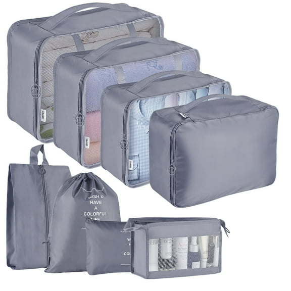 TIFOR 8Pcs Packing Cubes for Luggage , Travel Packing Organizers Packing Cubes for Travel (Gray)