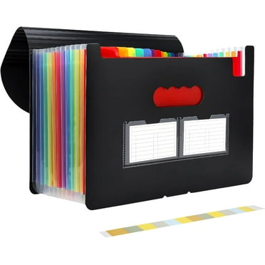 TIFOR Accordion File Organizer, 12 Pockets Expanding File Folders, According File Organizer Portable Document Organizer with Blank Labels for Home Office School Supplies (Black)
