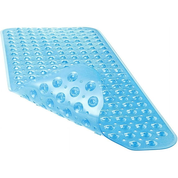 TIFOR Bath Tub Shower Mat 40 x 16 Inch Non-Slip and Extra Large, Bathtub Mat with Suction Cups, Machine Washable Bathroom Mats with Drain Holes, Blue Clear