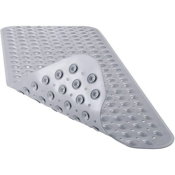 TIFOR Bath Tub Shower Mat 40 x 16 Inch Non-Slip and Extra Large, Bathtub Mat with Suction Cups, Machine Washable Bathroom Mats with Drain Holes, Grey