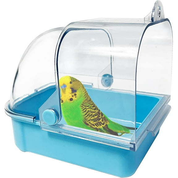 TIFOR Bird Cage Bath Hanging Bird Bath Supplies Parrot Bath Tub Water Shower Food Feeder Holder Tray for Small Birds Canary Budgies Cockatiel Lovebirds(Blue)