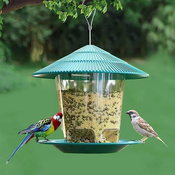 TIFOR Bird Feeder, Bird Feeding Station Hanging Transparent Large Capacity Bird Feeder with Roof for Wild Birds Hanging in the Garden and Balcony