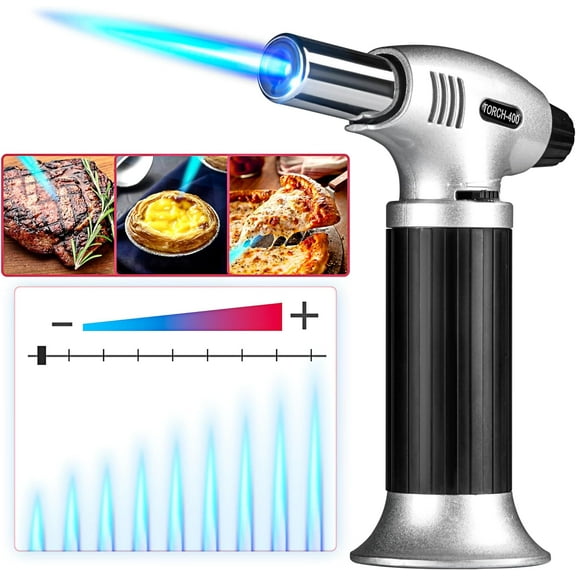 TIFOR Butane Torch,Kitchen Torch Cooking Torch Creme Brulee Torch, Refillable Adjustable Flame Lighter with Safety Lock for DIY, Creme, Brulee, BBQ and Baking(Butane Gas Not Included