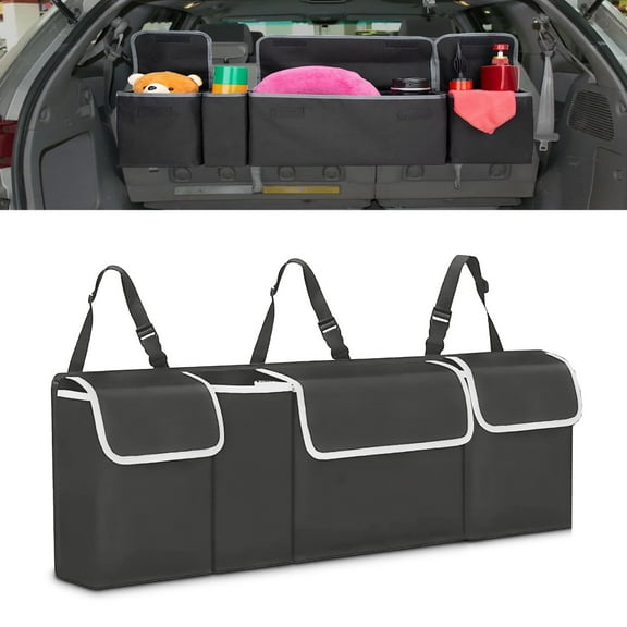 TIFOR Car Back Seat Hanging Organizer, Car Trunk Organizer with 4 Large Pockets, Storage Bag for Jeep, SUV, MPV, Black