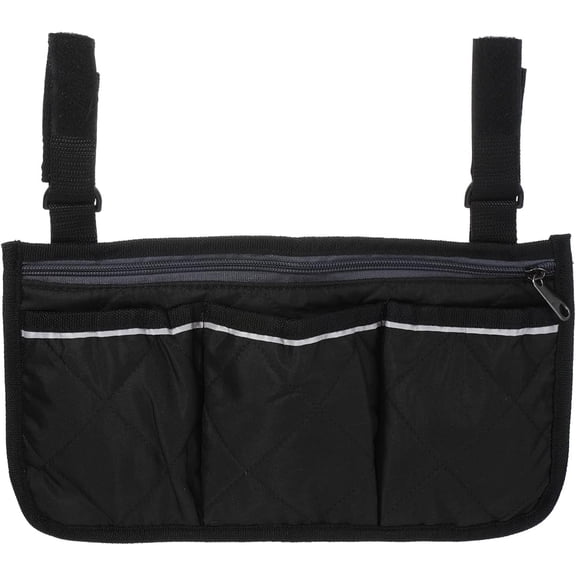 TIFOR Chair Armrest Organizer, Waterproof Beach Chair Hanging Storage Pouch Arm Rest Magazine Snack Bag with 4 Pockets for Camping Outdoors, Black