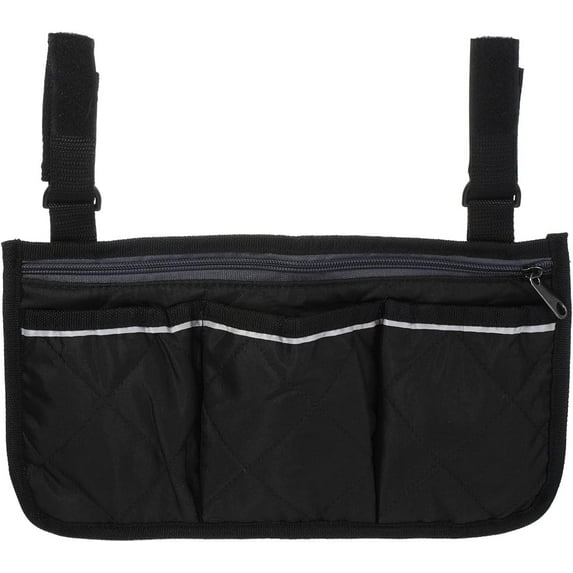 TIFOR Chair Armrest Organizer, Waterproof Beach Chair Hanging Storage Pouch Arm Rest Magazine Snack Bag with 4 Pockets for Camping Outdoors, Black