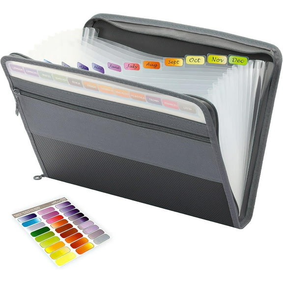 TIFOR Expanding File Folder Organizer, 13 Pocket Zippered Accordian File Organizer Keeper, Letter A4 Paper Portable Document Organizer with 27pcs Sticky Labels for Travel School Office Home
