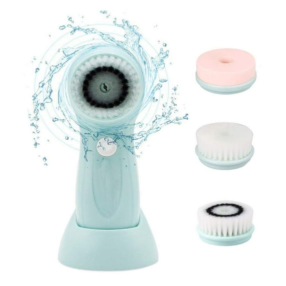 TIFOR Facial Cleansing Brush Electric, Face Cleansing Brush with Stand, 3 Brush Heads, 2 Speeds, IPX5 Waterproof, Battery-Powered, Suitable for All Skin Types, blue