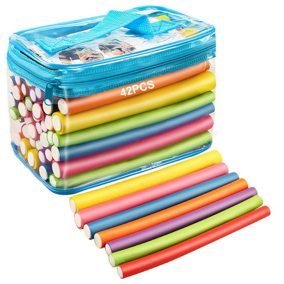TIFOR Heatless Hair Curlers to Sleep in 42PCS 7" Soft Foam Flexible hair rollers Hair Curlers No Heat Bendable Curling Roll Heatless Curls Overnight Blowout Rods for Short Medium Long Hair