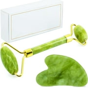 TIFOR Jade Roller & Gua Sha, Face Roller, Facial Beauty Roller Skin Care Tools, Self Care Gift for Men Women, Massager for Face, Eyes, Neck, Relieve Fine Lines and Wrinkles