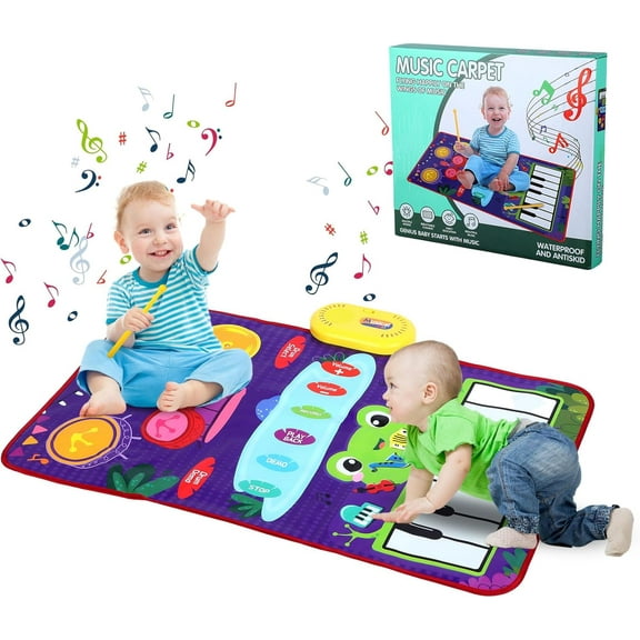TIFOR Musical Mat for Toddlers - Piano Keyboard & Drum Mat 2 in 1 Toy for Toddlers Early Education Portable Touch Play Mat Birthday Gift Toy for 1 2 3 4 5 Years
