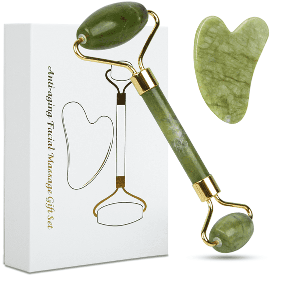 TIFOR Natural Jade Roller Gua Sha and Face Roller for Face Facial Massage Skin Care Tools
