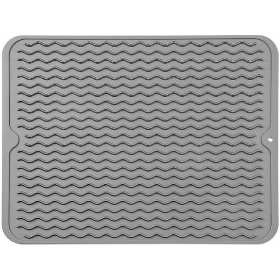 TIFOR Silicone Dish Drying Mat for Multiple Usage,Easy clean,Eco-friendly,Heat-resistant Silicone Mat for Kitchen Counter or Sink,Refrigerator or Drawer liner Grey 15.7*11.8 inches