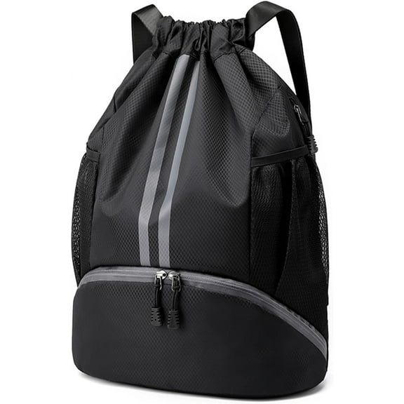 TIFOR Sports Drawstring Backpack - String Swim Gym Bag with Shoes Compartment and Wet Proof Pocket for Women&Men