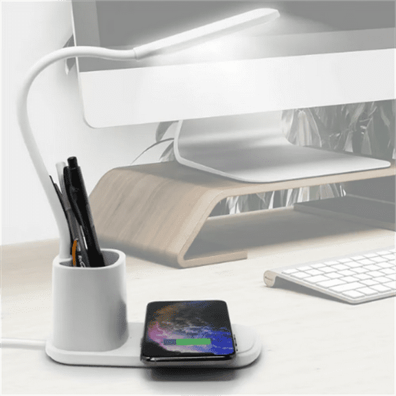 TIFOR U-Light LED Desk Lamp with Wireless Charger & Organizer White