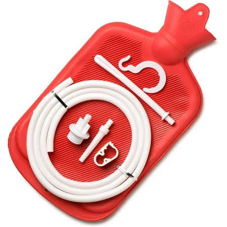 TIFOR Water Bottle Douche Kit Enema Cleaning Kit for Men and Women, 2 Nozzles, 5ft Silicone Nozzle, 1 Bag, red