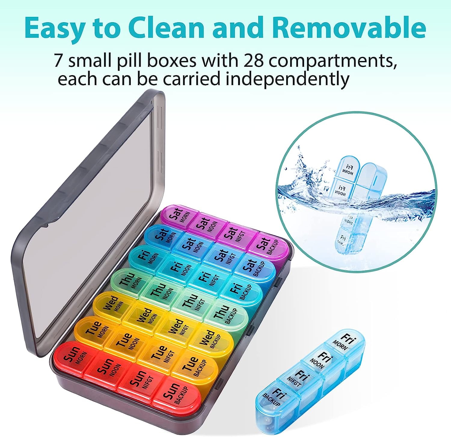 TIFOR Weekly Pill Organizer, 7 Day / 4 Times A Day Large Pill Cases ...