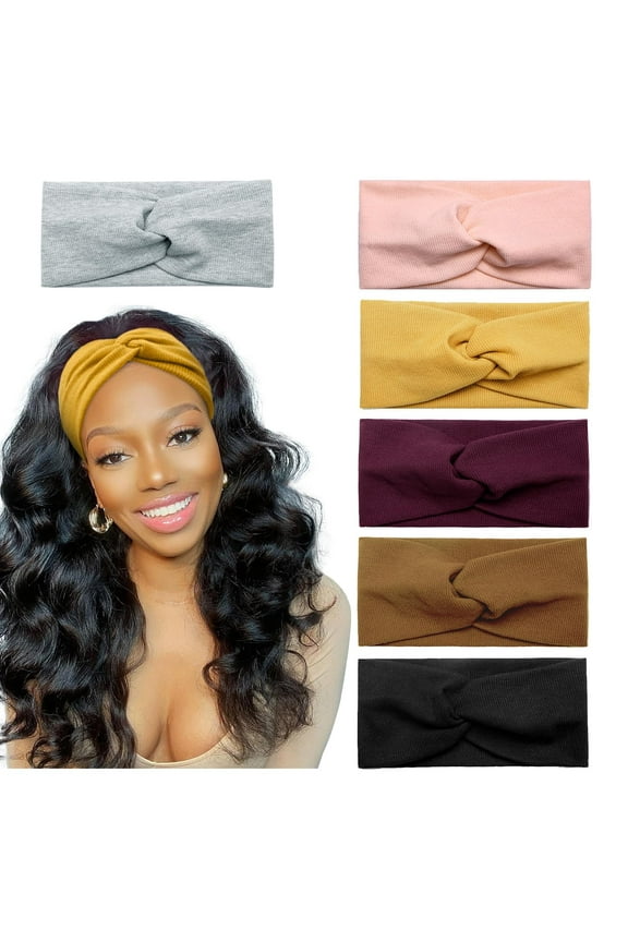 Wide Headbands for Women's Hair Fashion Turban Elastic Head Bands Non Slip Twisted Headwraps Workout Hair Accessories, 6 Pack