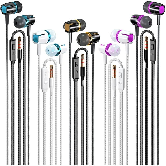 TIFOR Wired Earbuds 5 Pack, Earbuds Headphones with Microphone, Earphones with Heavy Bass Stereo Noise Blocking, Compatible with iPhone, with iPad and Android Devices, MP3, Fits All 3.5mm Devices