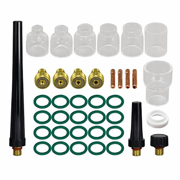 TIG Gas Lens Collet Body 13N21 45V42 (.040" & 1.0mm) 13N22 45V43 (1/16" & 1.6mm) 45V44 13N23 (3/32" & 2.4mm) 45V45 13N24 (1/8" & 3.2mm) Pyrex Cup #4 ~ #12 WP 9 20 25 TIG Welding Torch 39pcs