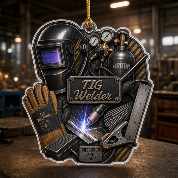 TIG Welder Acrylic Ornament, TIG Welding Gift for Shop Tree or Workbench