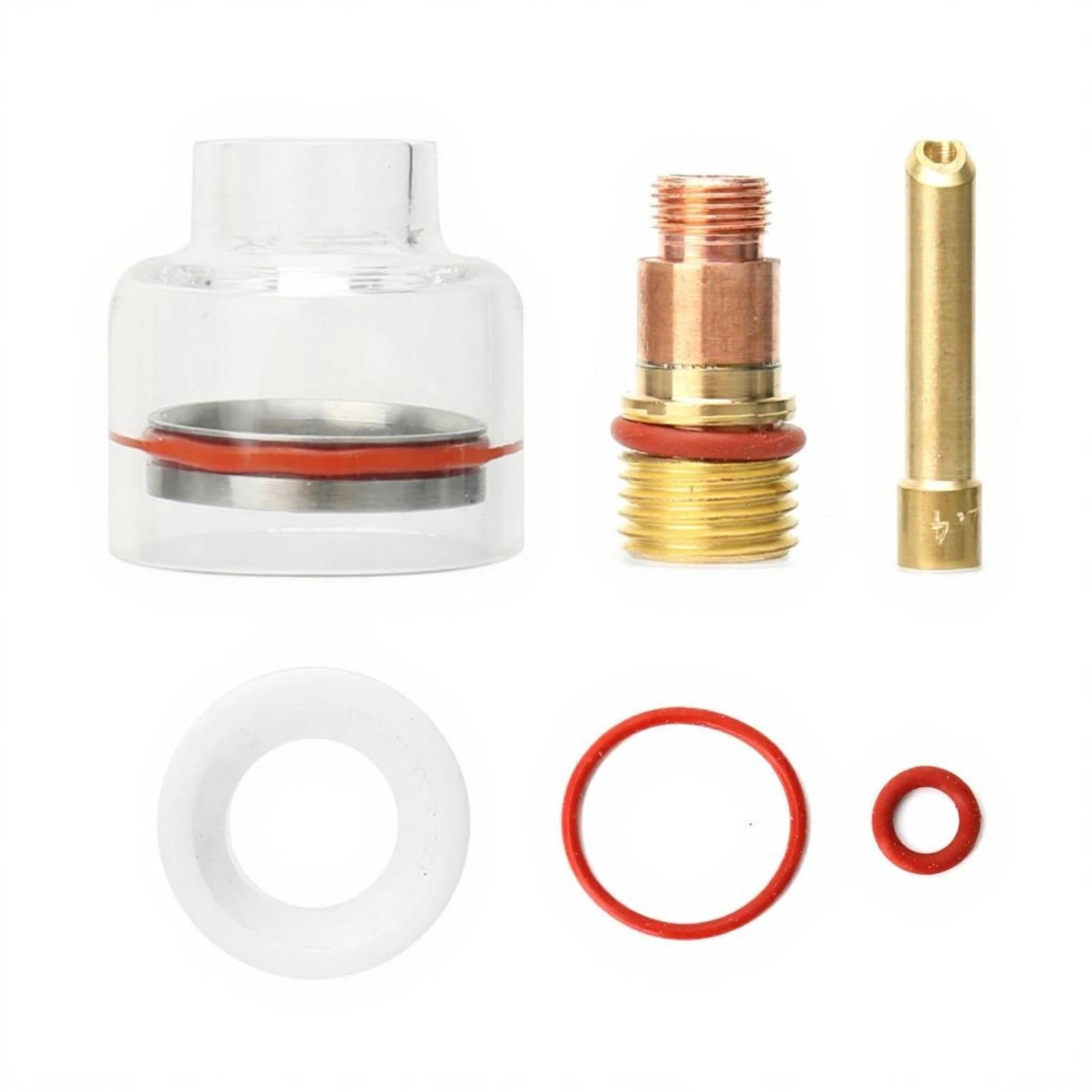 TIG Welding Glass Cup Kit – 2.4mm, For WP-17/18/26 Torches, Includes Collet, Body, Washers, And Silicone Ring