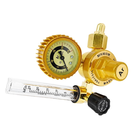 TIG Welding Regulator for Carbon Dioxide and Mixed with Clear Flowmeter, Pressure and OPEN SHUT Manual Control Handwheel