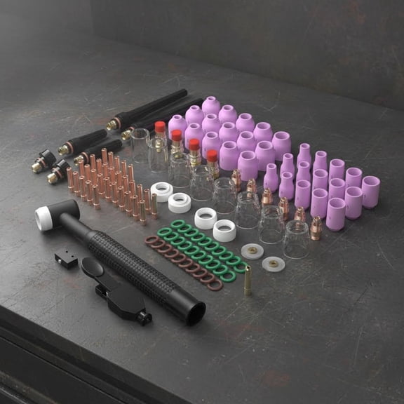 TIG Welding Torch Kit - Alumina Nozzle, Collets, Stubby Gas Lens, Heatproof Glass Cup, Consumables for WP-17/18/26