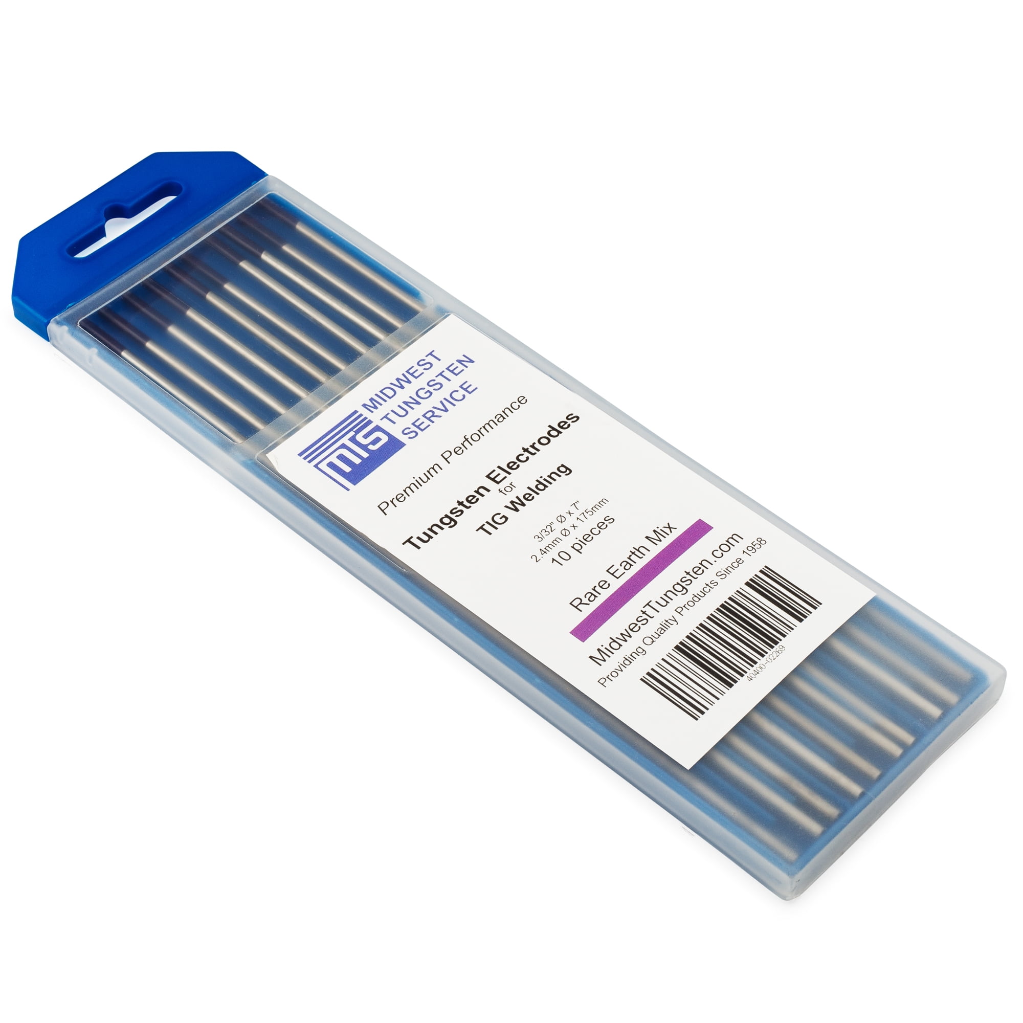 TIG Welding Tungsten Electrodes Rare Earth Blend 3/32" x 7" (Purple, EWG) 10-Pack