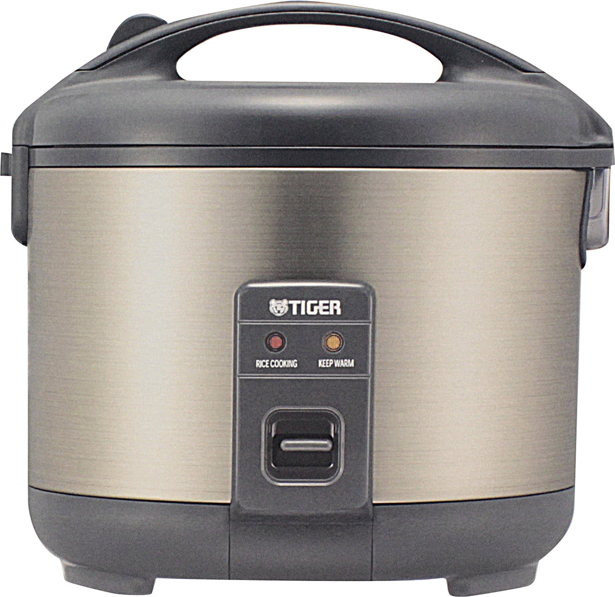 TIGER 10 CUP ELECTRIC RICE COOKER WARMER. KEEP WARM A MAXIMUM OF 12 HOURS. INCLUDES STEAM BASKET, SPATULA, AND RICE MEASURING CUP. TIGER 10 CUP ELECTRIC RICE COOKER WARMER. KEEP WARM A MAXIMUM OF 12 HOURS. INCLUDES STEAM BASKET, SPATULA, AND RICE MEASURING CUP.