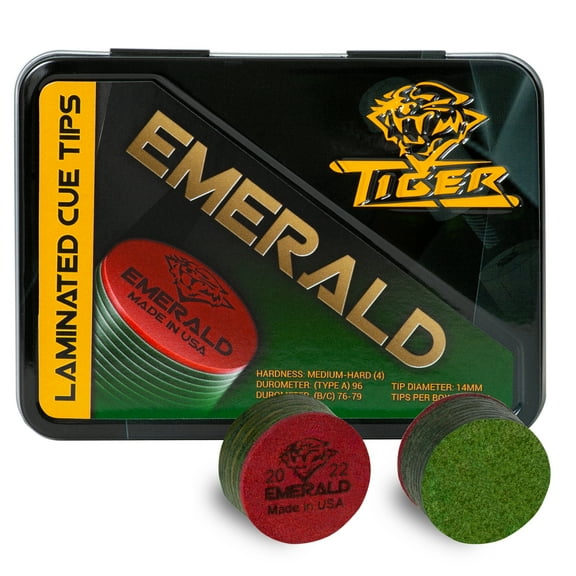 TIGER EMERALD Laminated Billiard CUE TIPS 12 (twelve) pcs - 1 box - 13 mm