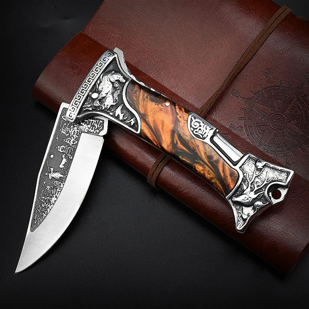 TIGER ROAR Pocket Knife, Engraved Unique Folding Knife with Holster, Personalized Gift