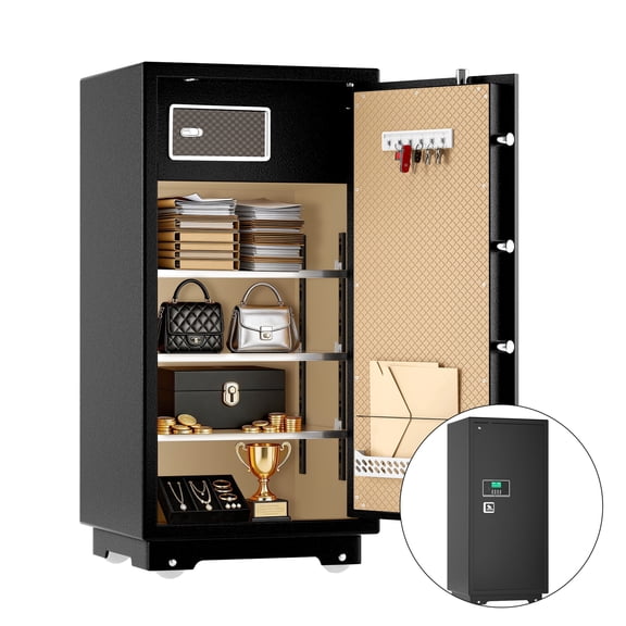 Tigerking Large Heavy Duty Safe Box, 11.5 Cu. ft. Home Safe with Double Safety Key Lock and Separate Lock Box, Wall Safe with Removable Shelf for Home Hotel Office, 180lbs, Black