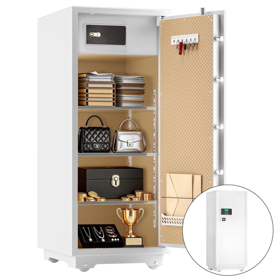 Tigerking Large Heavy Duty Safe Box, 17.6 Cu. ft. Home Safe with Double Safety Key Lock and Separate Lock Box, Wall Safe with Removable Shelf for Home Hotel Office, 235lbs, White
