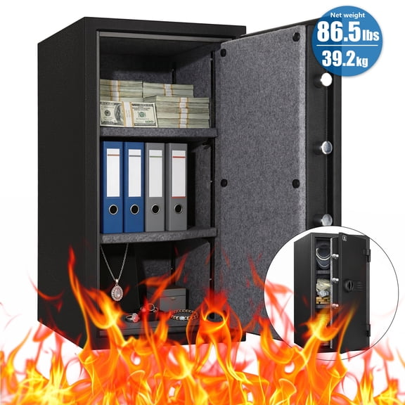 Tigerking 3.47 Cu. ft. Biometric Fingerprint Fireproof Safe Box for Home Office, Digital Keypad Safes with Removable Shelf