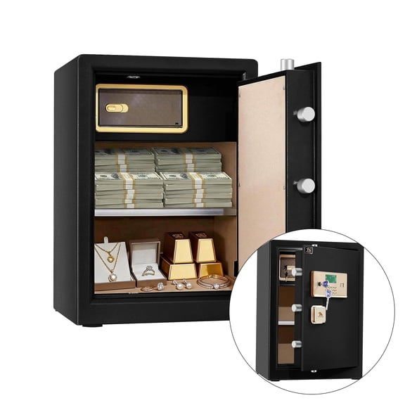 Tigerking 3.7 Cu. ft. Large Home Safe Box with Double Safety Key Lock and Digital Password, Document Safe Box with Adjustable Shelves for Office Hotel Business, Black