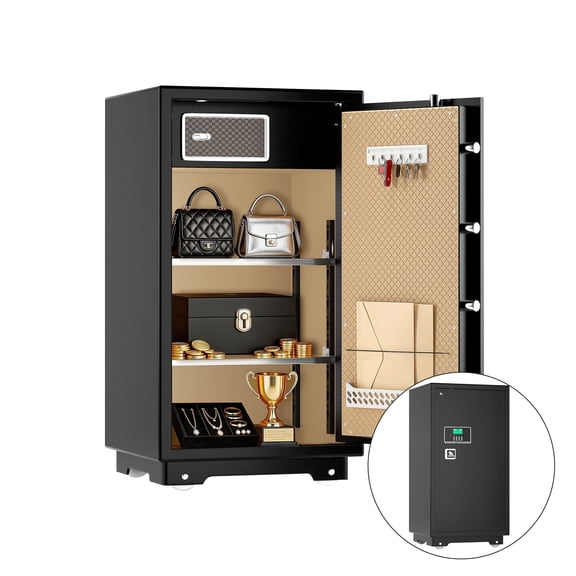 Tigerking Large Heavy Duty Safe Box, 7.2 Cu. ft. Home Safe with Double Safety Key Lock and Separate Lock Box, Wall Safe with Removable Shelf for Home Hotel Office, 132lbs, Black