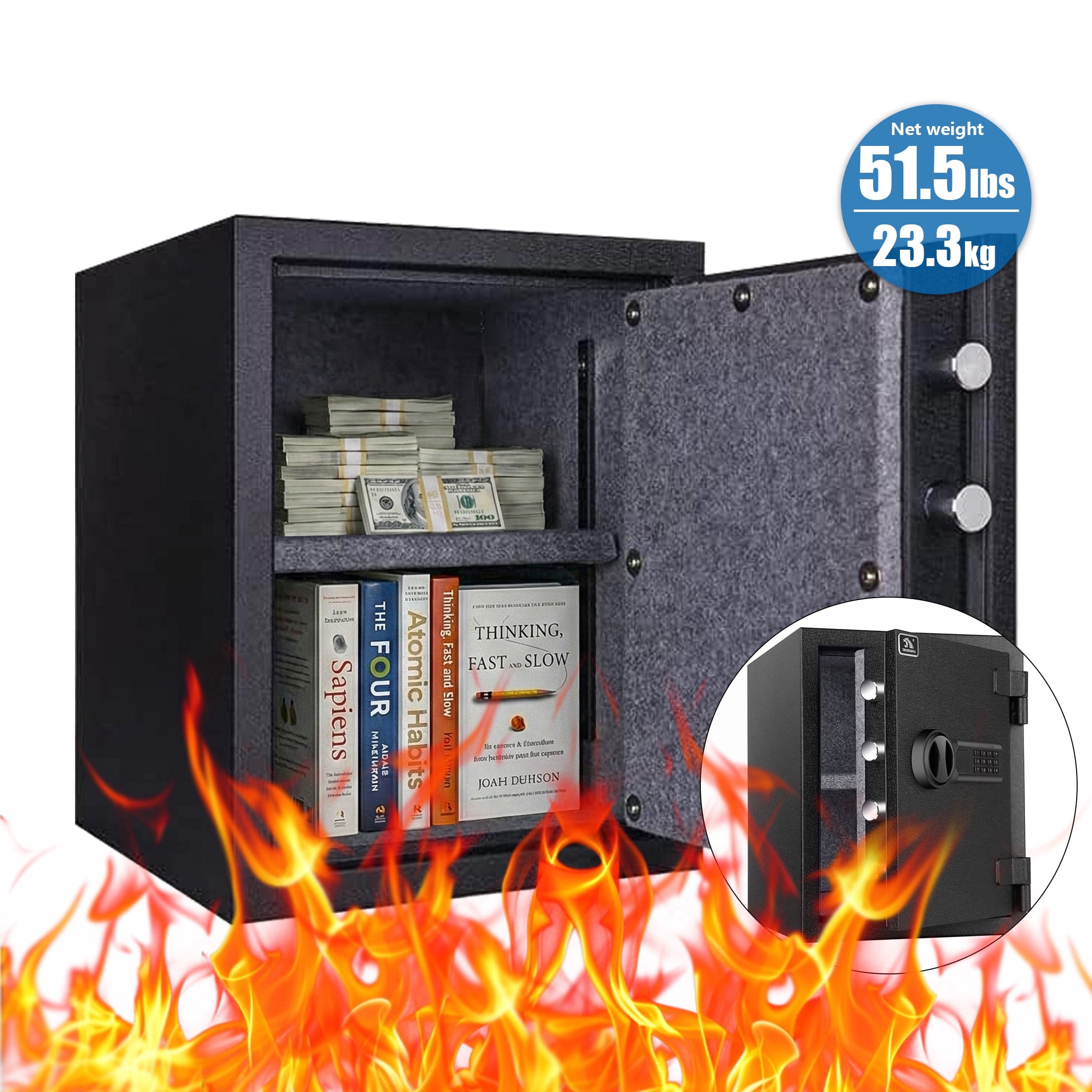 Tigerking Large Fireproof Safe, 1.24 Cu ft Steel Home Safe Box with Digital Lock for Home and Office