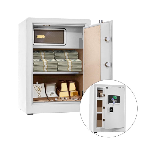 Tigerking 3.7 Cu. ft. Large Home Safe Box with Double Safety Key Lock and Digital Password, Document Safe Box with Adjustable Shelves for Office Hotel Business, White